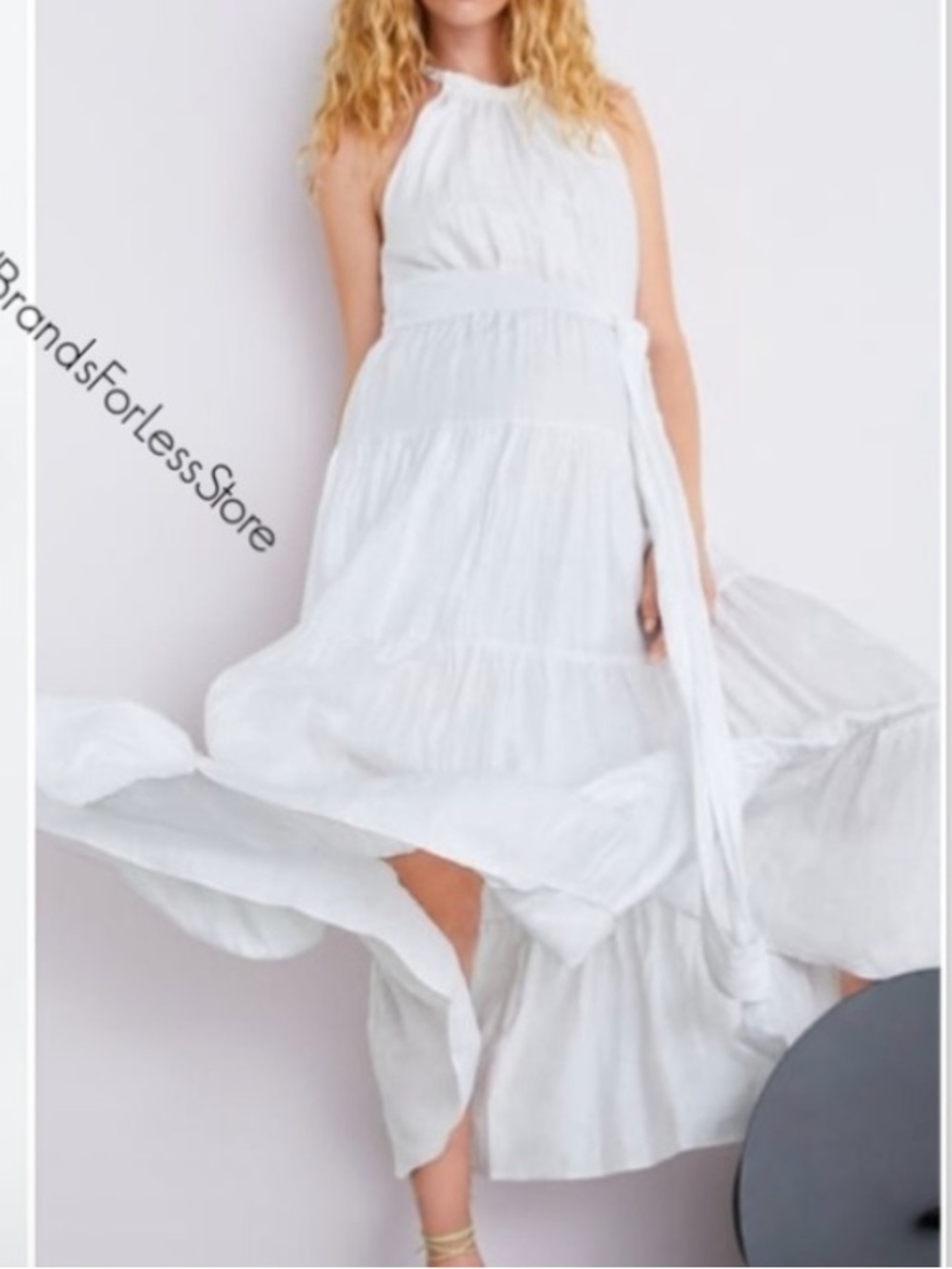 ⬆️ ZARA WHITE 100% LINEN HALTER BELTED FULLY LINED MAXI DRESS